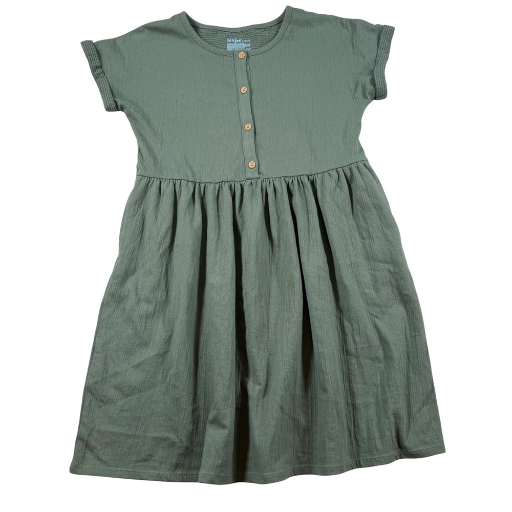 Cat & Jack Girls Green Henley Button Empire Waist Dress Size L 10/12 Sage